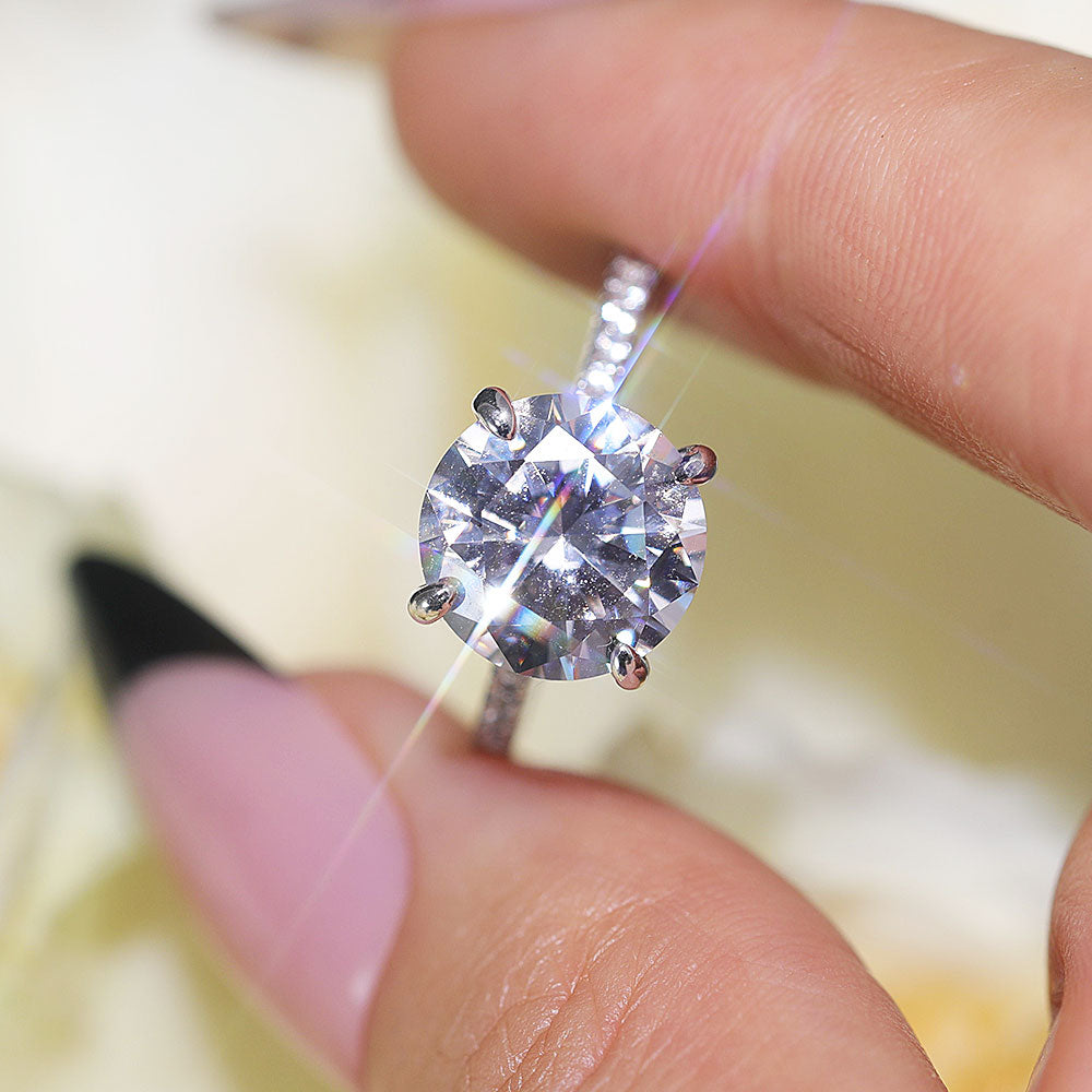 Classic Round Cut Sterling Silver Ring With Half Eternity Band Shine of Diamond