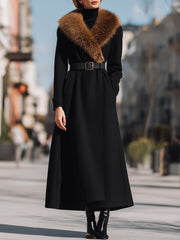 Black Wool with Wide Faux Fur Collar - Women's Wool Coat