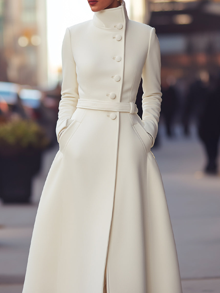 Regal White Military-Inspired Tailored Wool - Wool Coat
