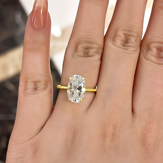 Oval Cut Solitaire Golden Color Engagement Ring In Sterling Silver Shineofdiamond