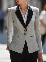 Women's Gray Tweed With Contrast Collar - Blazer