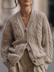 Oversized Chunky Cable Knit Button-Front - Cardigan