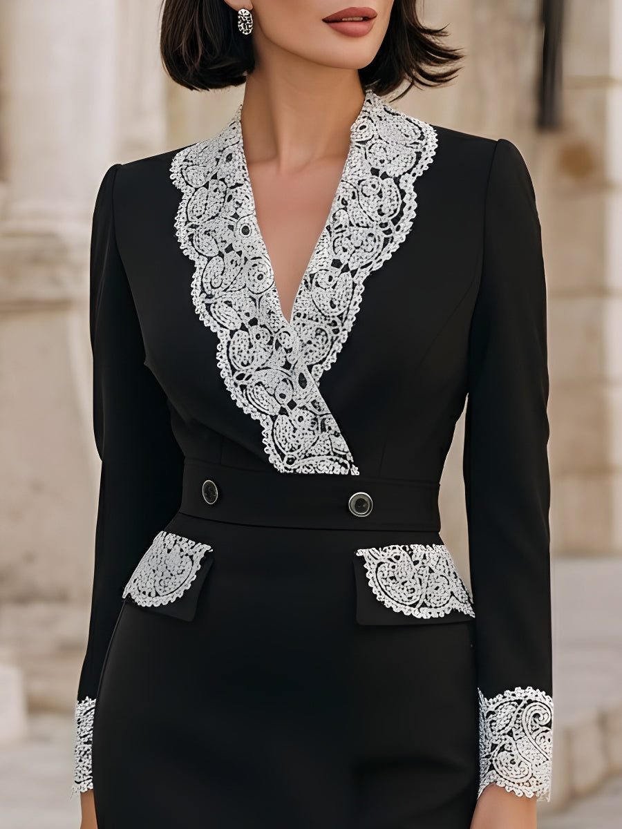 Elegant Lace-Trim Flowy A-Line - Midi Dress