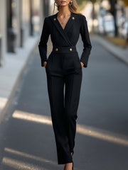 Tailored Gold-Button Detail, Waist-Defining - Jumpsuit