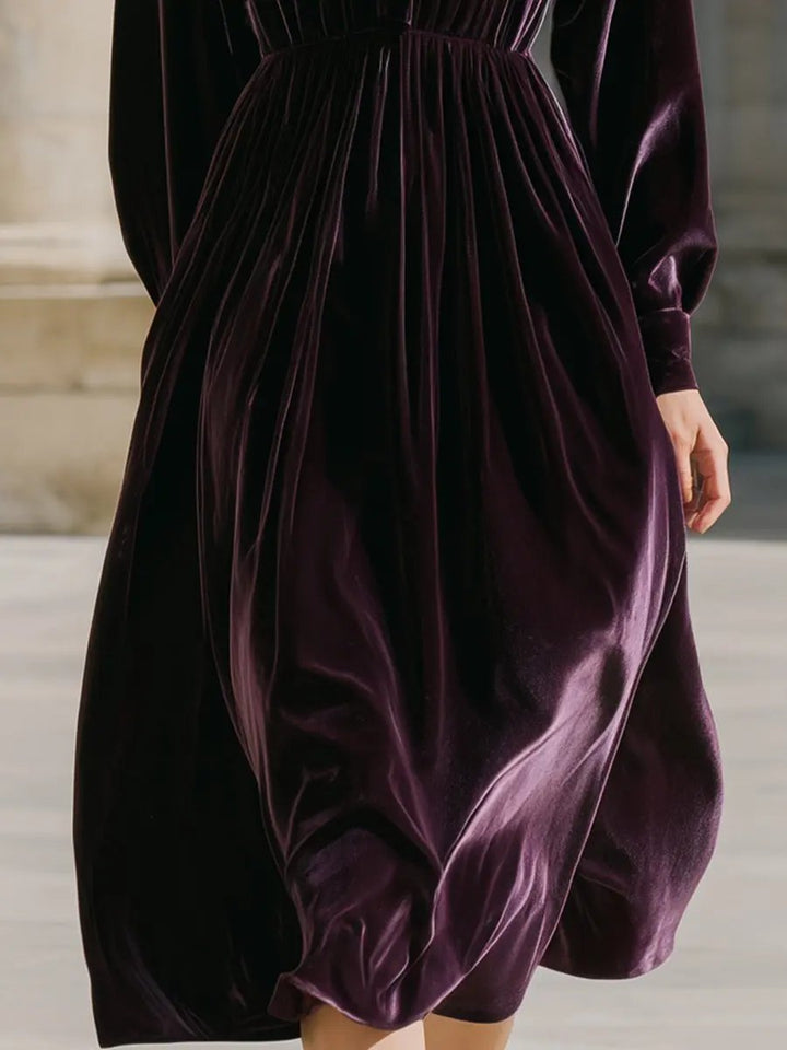 Aubergine Velvet Button-Front Shirt Dress - Midi Dress CASA LARO