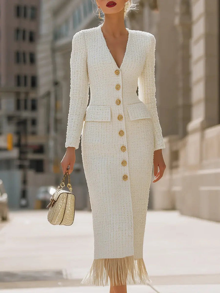 Chic Tweed V-Neck with Fringe - Mini Dress CASA LARO