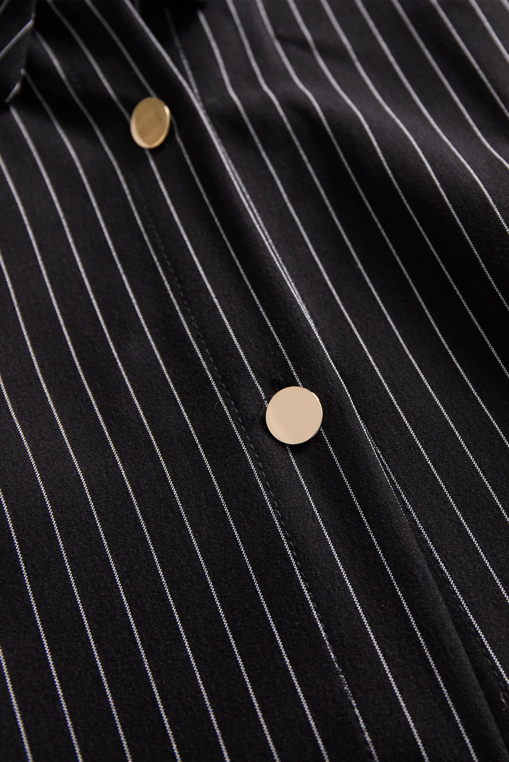 Classic Black Pinstripe Button-Down - Shirt Dress CASA LARO