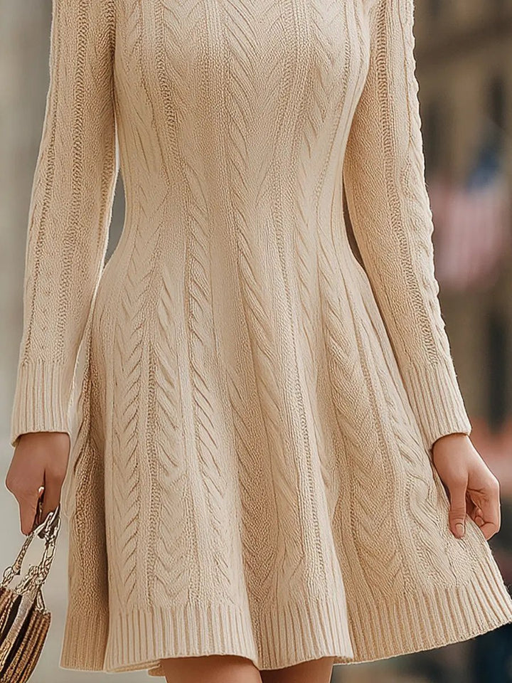 Cozy Chunky Cable-Knit Turtleneck Long Sleeve - Sweater Dress CASA LARO