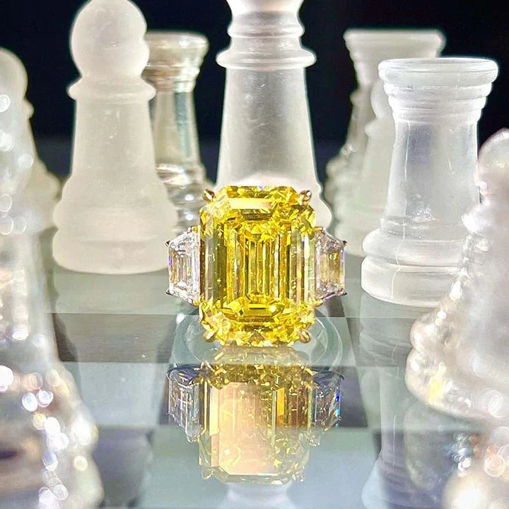 Retro Emerald Cut Three Stone Engagement Ring In Sterling Silver Shineofdiamond