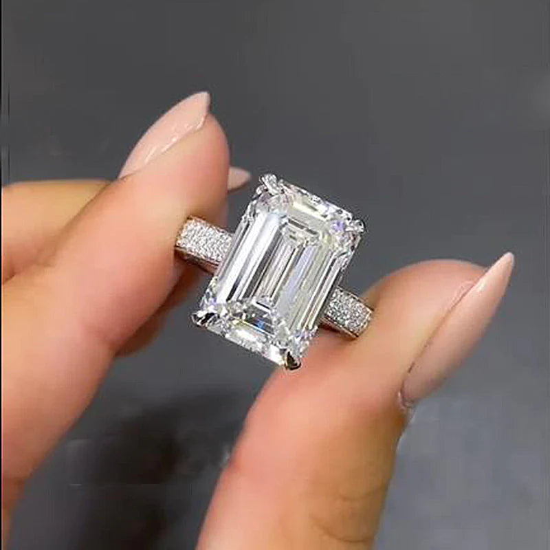 Gorgeous Emerald Cut Sterling Silver Engagement Ring Shineofdiamond