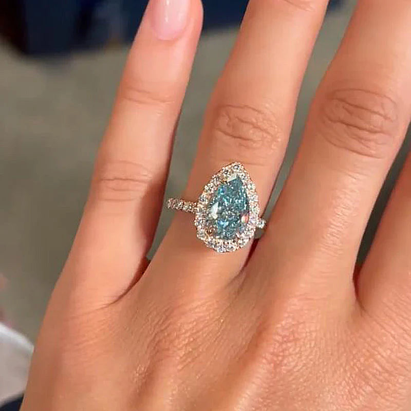 Vintage Pear Cut Cyan Blue Sterling Silver Engagement Ring In Rose Golden Tone shineofdiamond