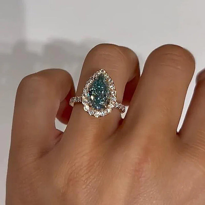 Vintage Pear Cut Cyan Blue Sterling Silver Engagement Ring In Rose Golden Tone shineofdiamond