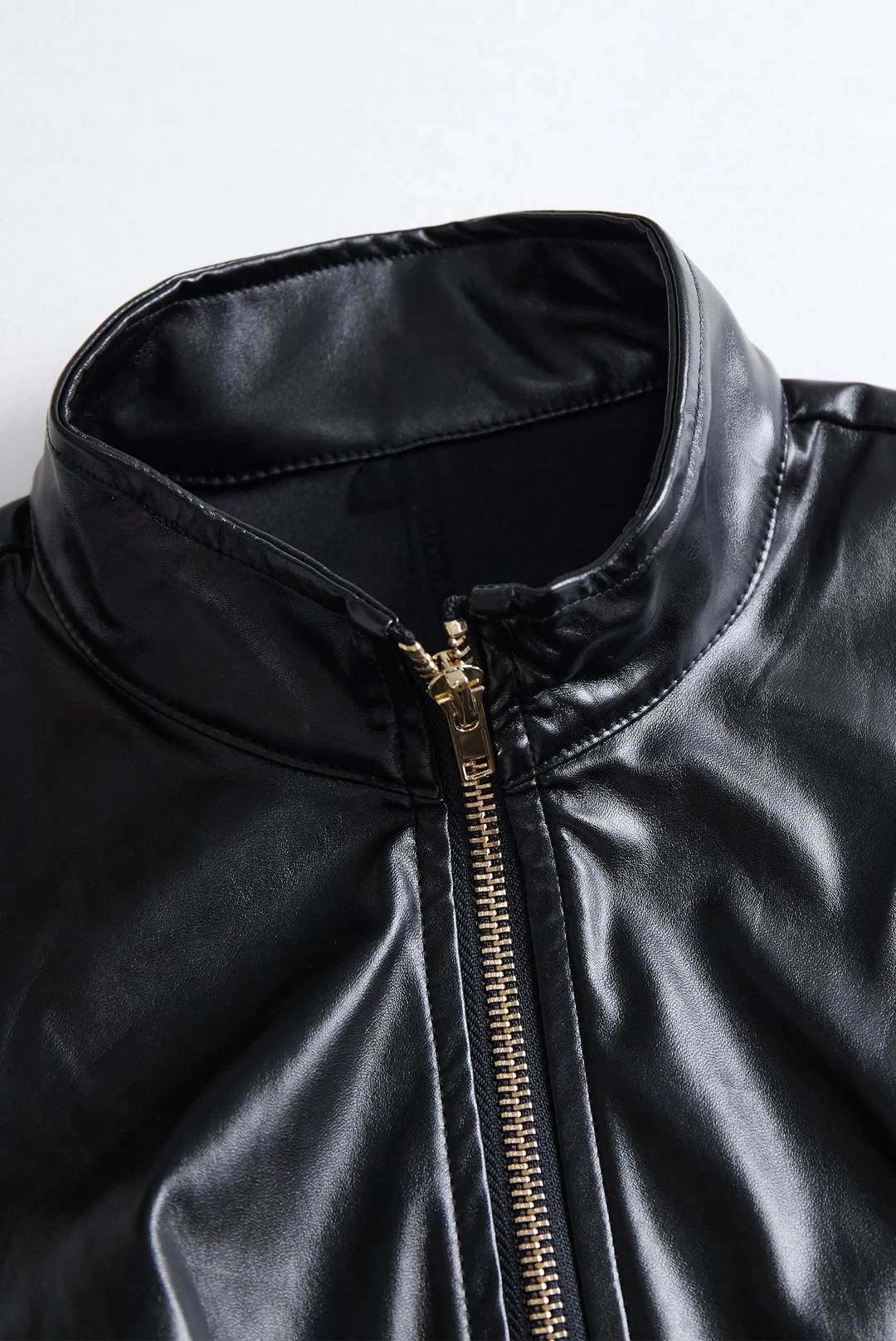 Edgy Black Zip-Front Faux Leather Bodycon - Mini Dress CASA LARO