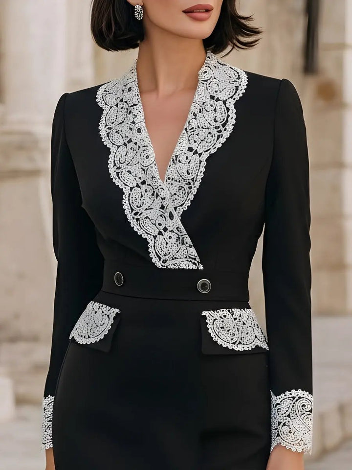 Elegant Lace-Trim Flowy A-Line - Midi Dress CASA LARO