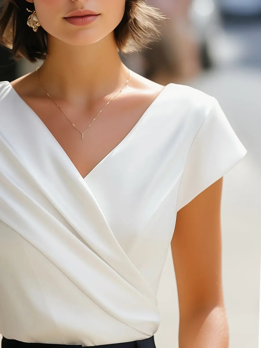 Elegant Pleated V-Neck Sleeveless Top - Blouse CASA LARO