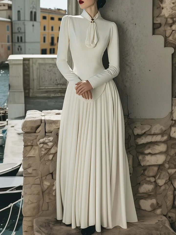 Elegant Scarf-Tie Collar Plain Maxi - Maxi Dress CASA LARO