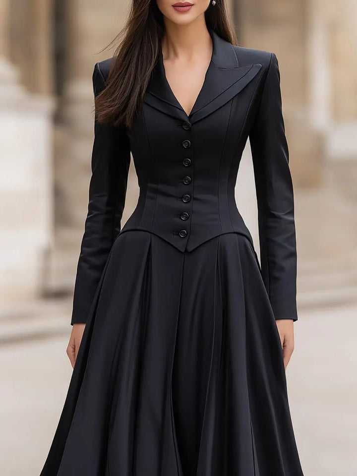 Elegant Tailored Waist Long-Sleeve Fitted Silhouette - Maxi Dress CASA LARO