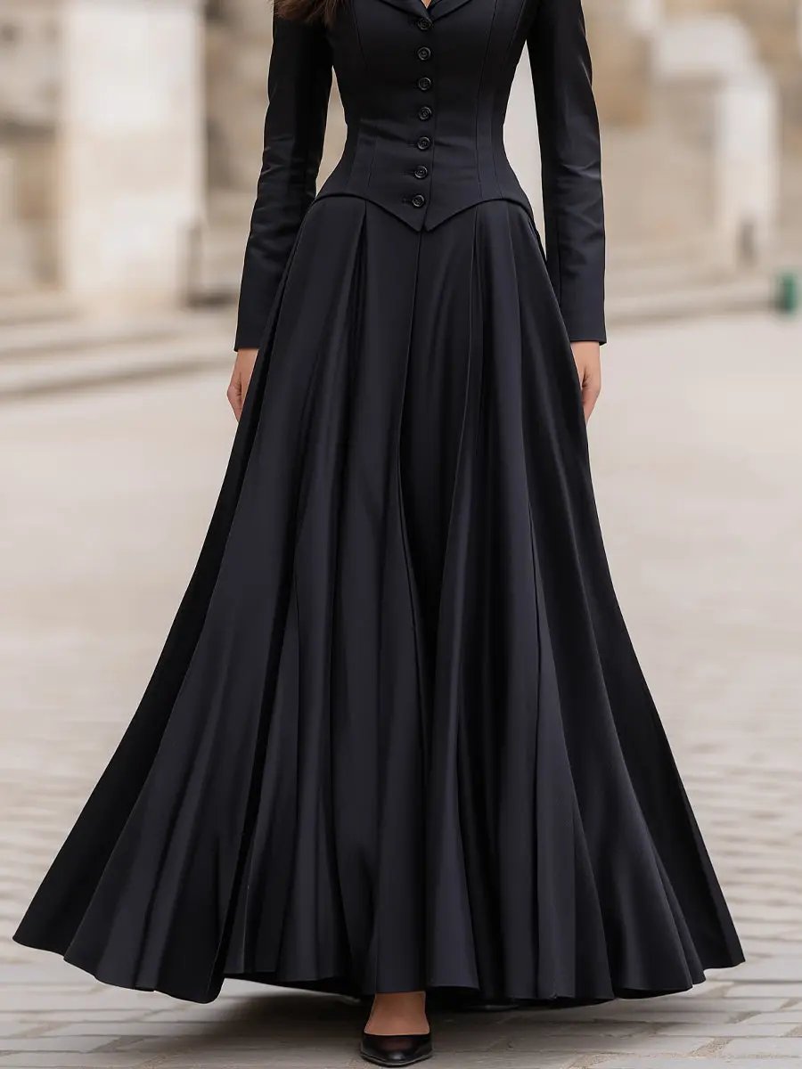 Elegant Tailored Waist Long-Sleeve Fitted Silhouette - Maxi Dress CASA LARO