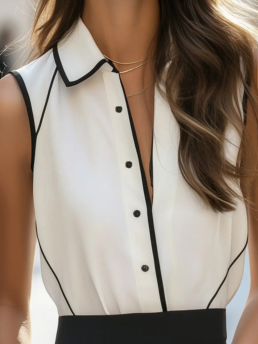 Elegant White Sleeveless Button-Down - Blouse CASA LARO