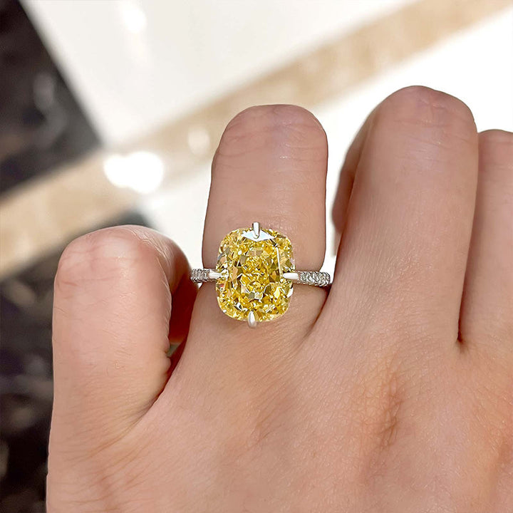 Yellow Stone Radiant Cut Engagement Ring in Sterling Silver Shineofdiamond