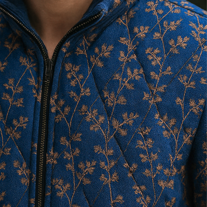 Hamzah - Embroidered Quilted Denim Jacket CASA LARO MEN