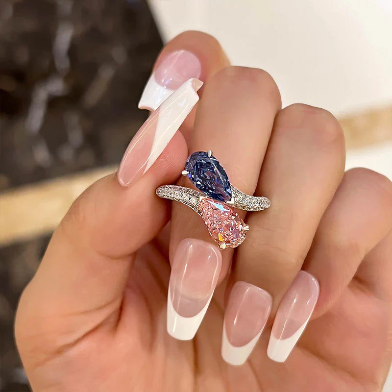 Vintage Pear Cut Blue & Pink Engagement Ring In Sterling Silver shineofdiamond