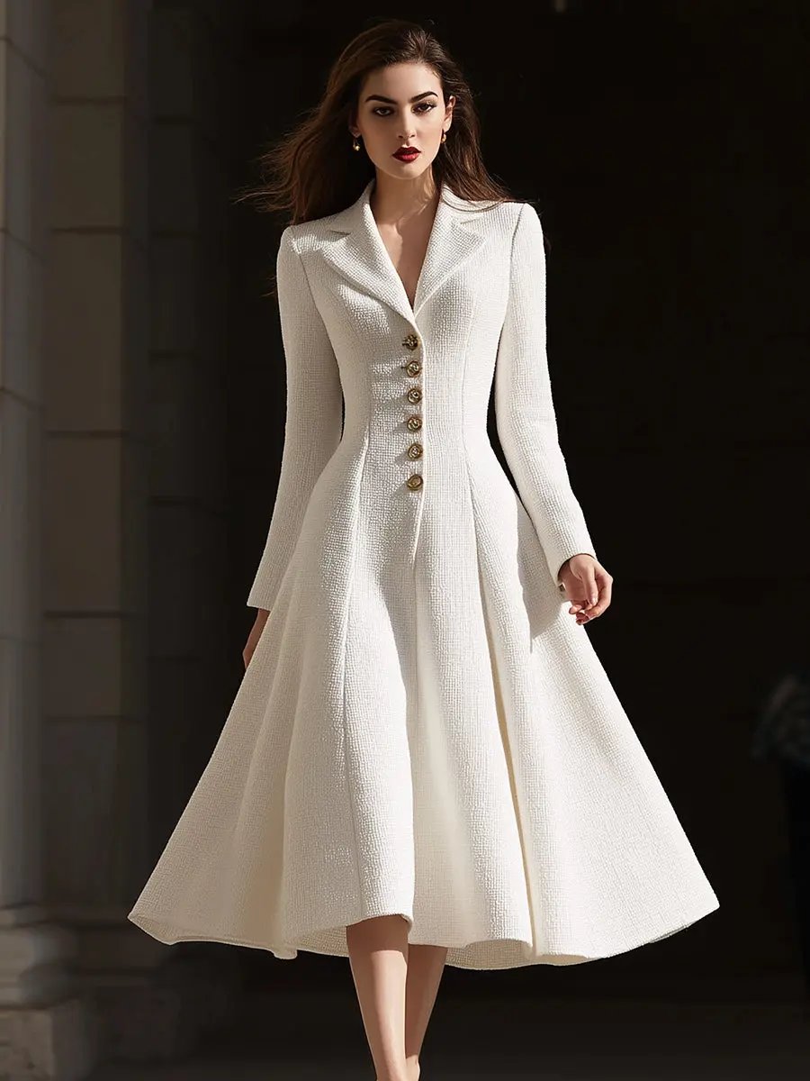 Ivory Tweed Tailored Lapel Sheath - Midi Dress CASA LARO