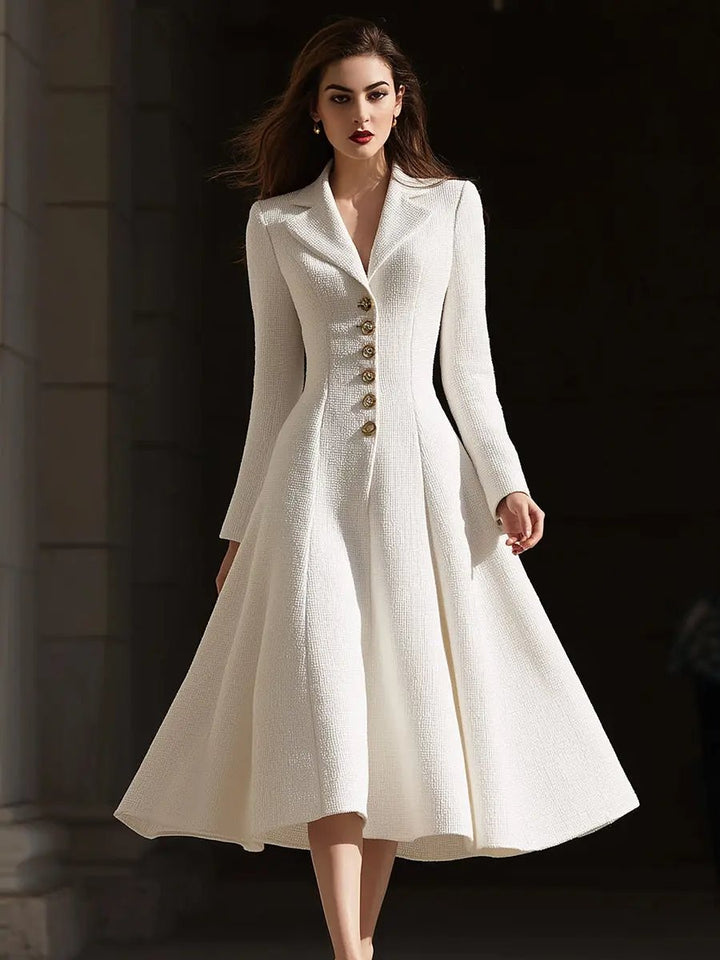 Ivory Tweed Tailored Lapel Sheath - Midi Dress CASA LARO