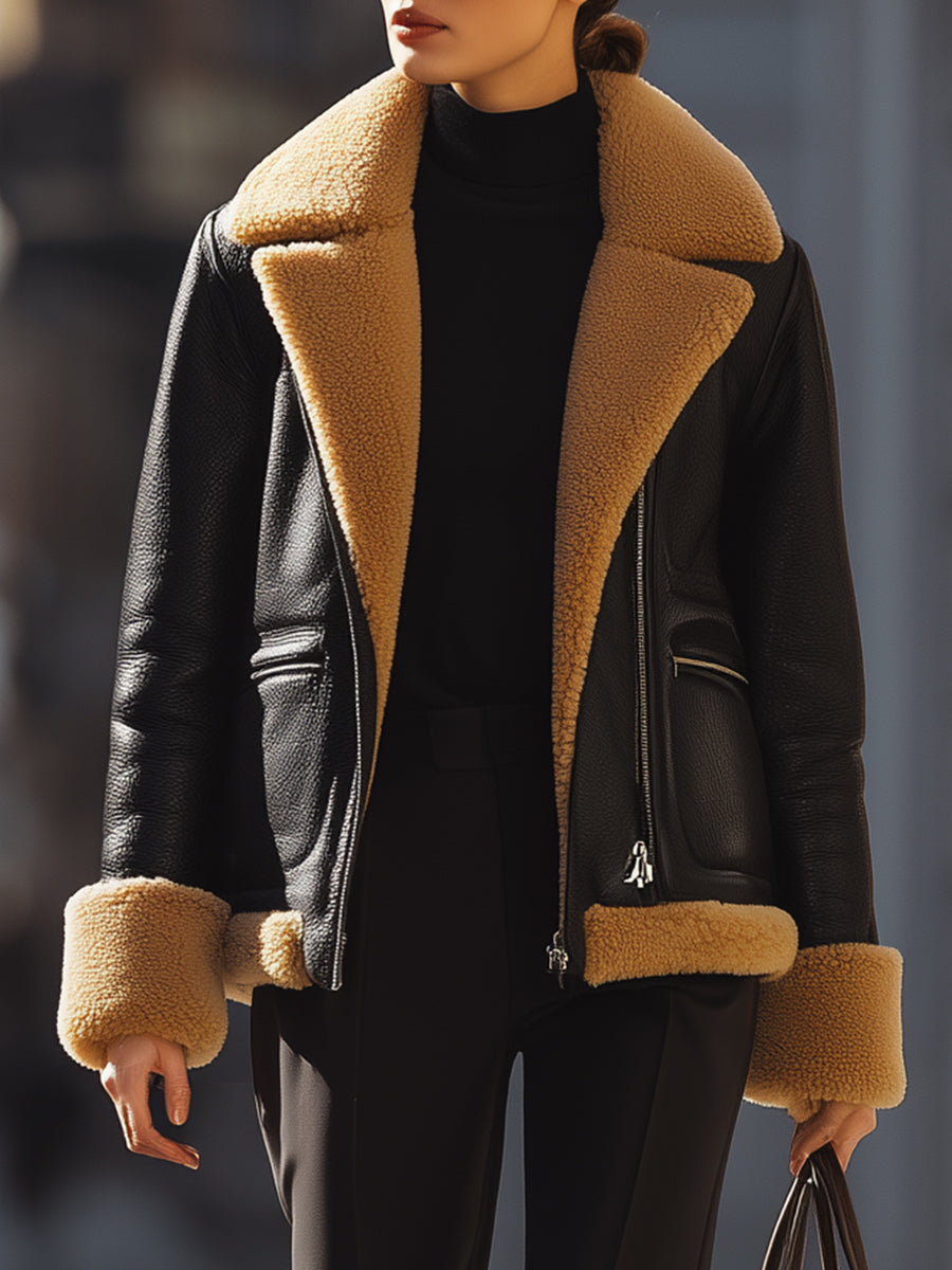 Warm Black Shearling-Lined Aviator - Jacket