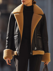 Warm Black Shearling-Lined Aviator - Jacket