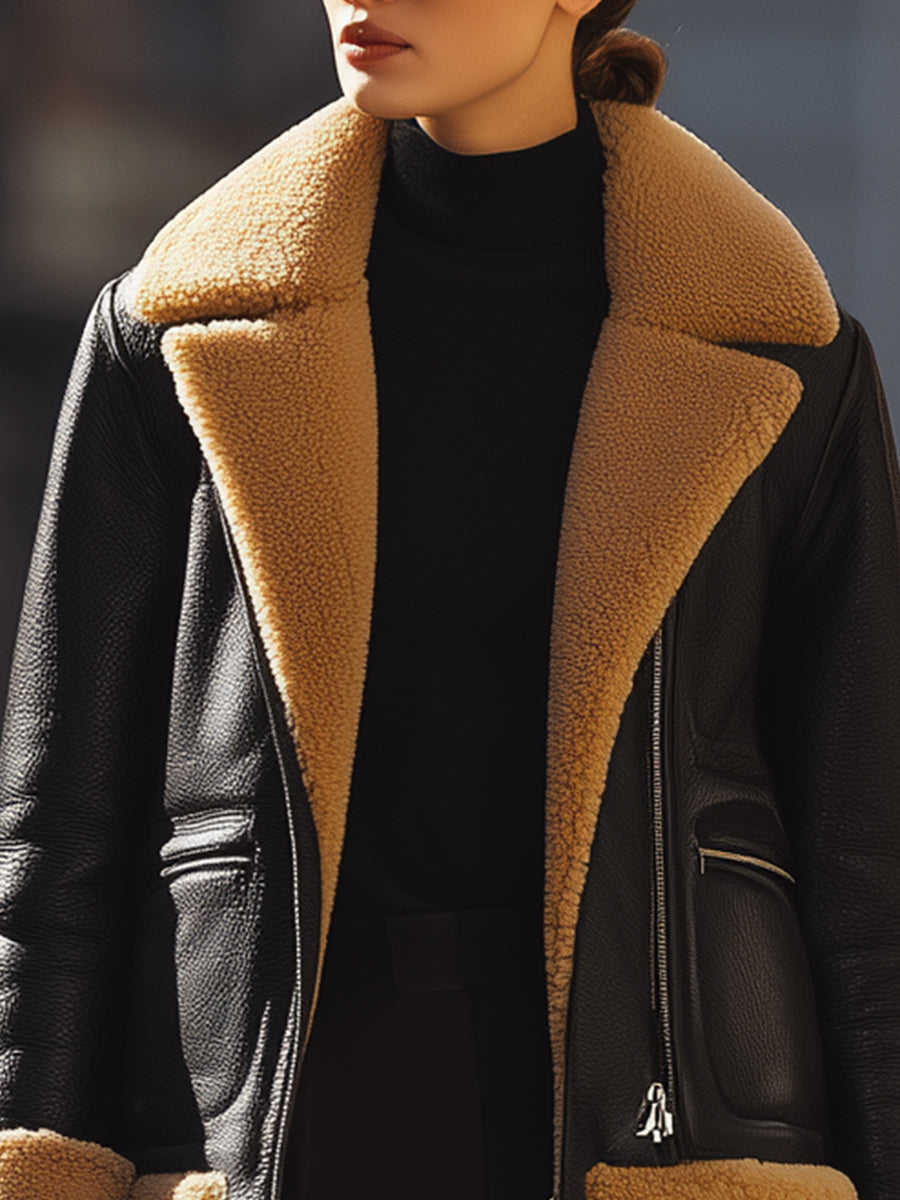 Warm Black Shearling-Lined Aviator - Jacket