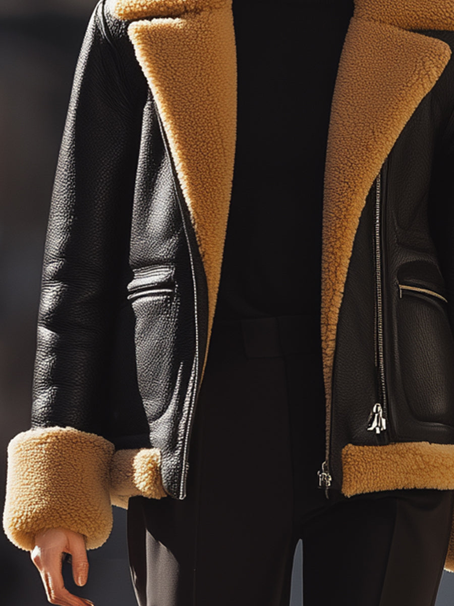 Warm Black Shearling-Lined Aviator - Jacket