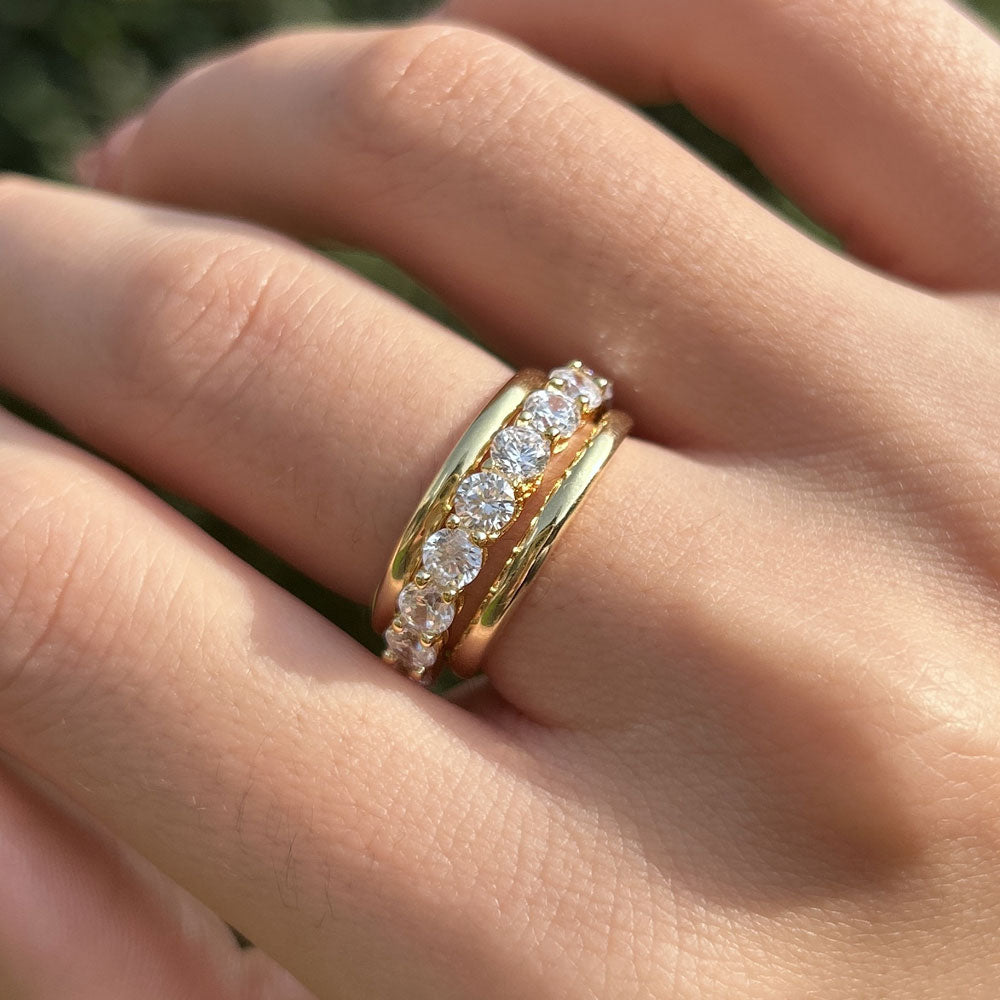 3PCS Exquisite Yellow Gold Round Cut Wedding Band shineofdiamond