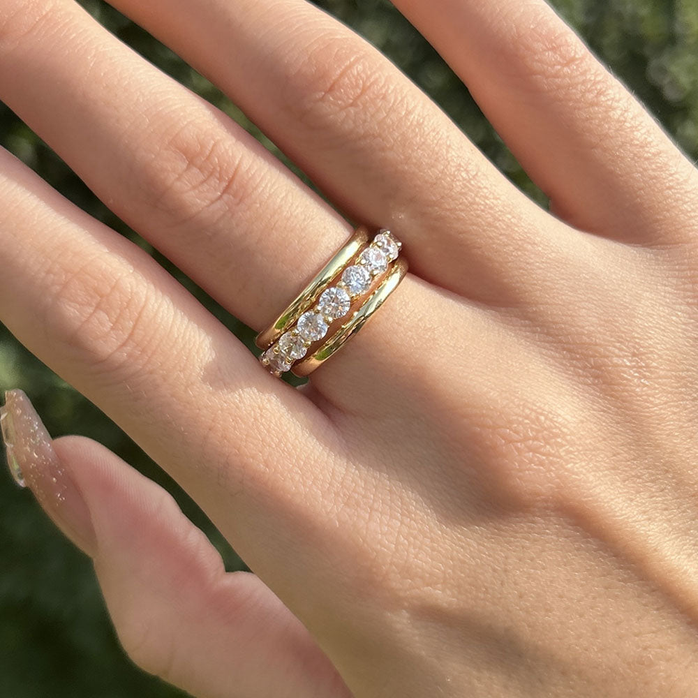 3PCS Exquisite Yellow Gold Round Cut Wedding Band shineofdiamond