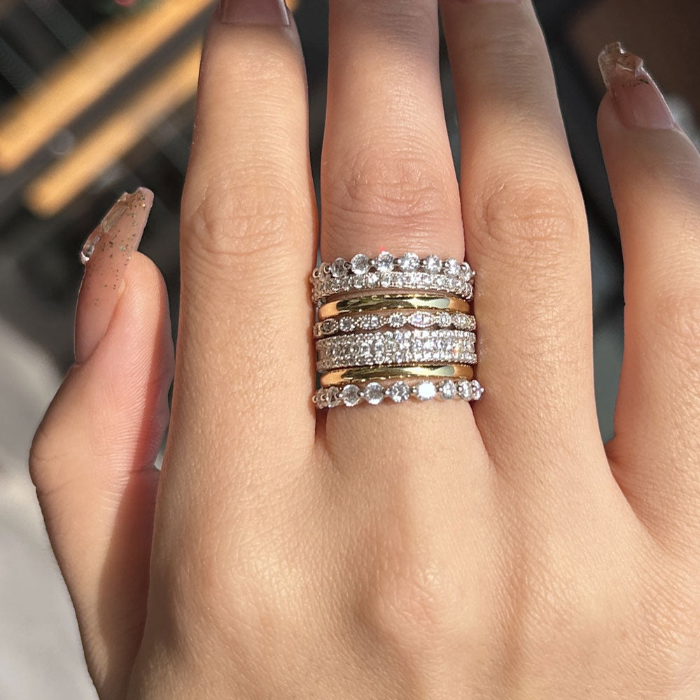 Stunning 6PCS Sterling Silver Wedding Band Set shineofdiamond