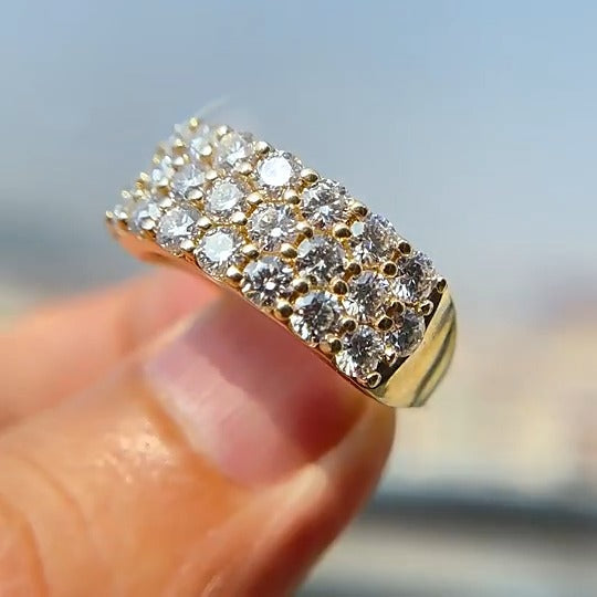 Triple Row Round Cut Wedding Band in Golden Tone Shineofdiamond