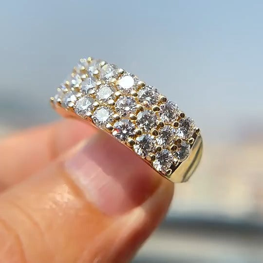 Triple Row Round Cut Wedding Band in Golden Tone Shineofdiamond