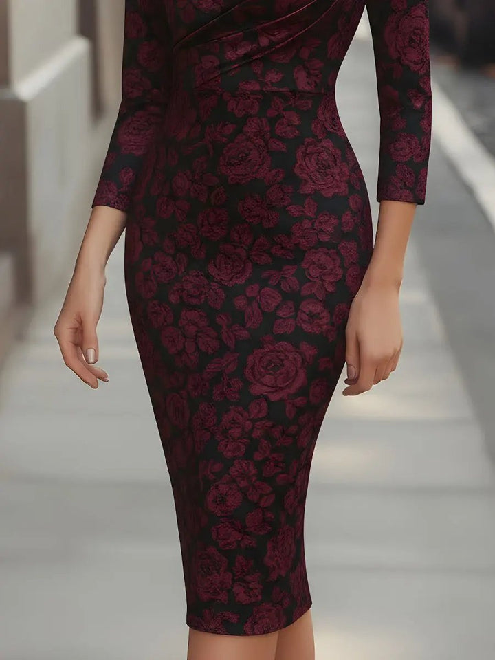 Midnight Rose Jacquard Floral Evening - Midi Dress CASA LARO