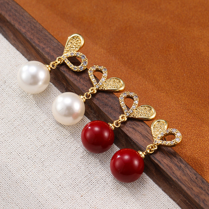 Elegant Heart Design Pearl Drop Earrings Carly Jewelry