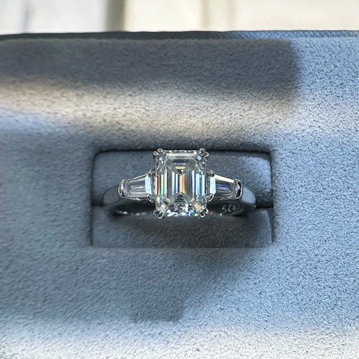 Classic Emerald Cut 2.0ct Moissanite Sterling Silver Ring Shine of Diamond