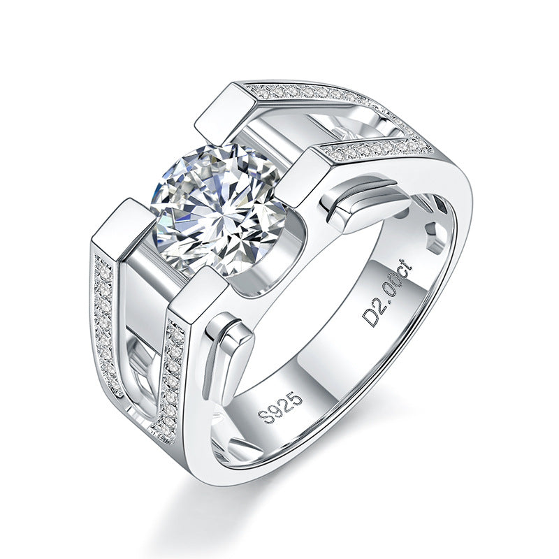 1.0ct &2.0ct Moissanite Engagement Men's Ring in Sterling Silver shine of diamond