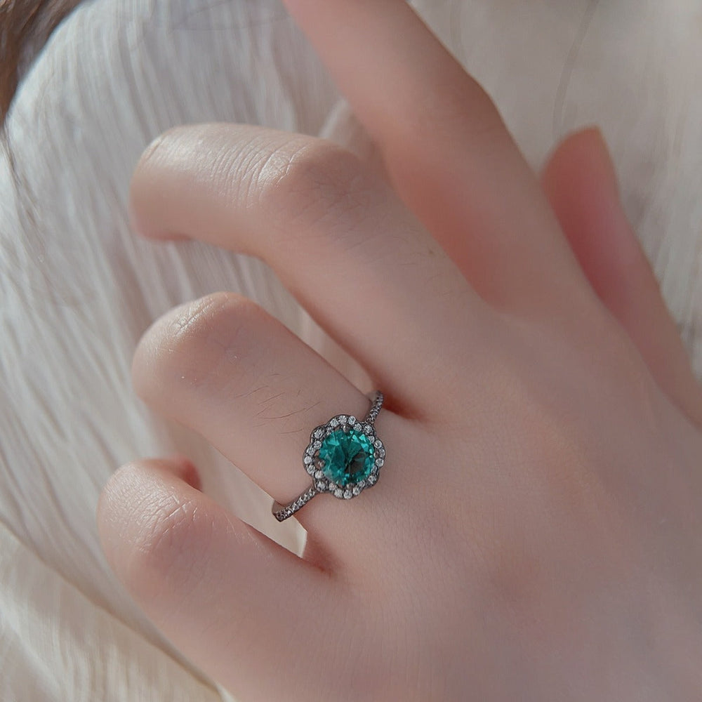 Vintage Paraiba Flower Design Sterling Silver Ring Carly Jewelry