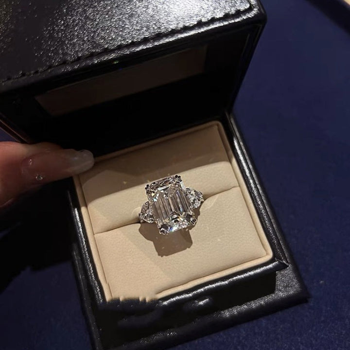 Three Stone Emerald Cut Sterling Silver Ring Carly Jewelry