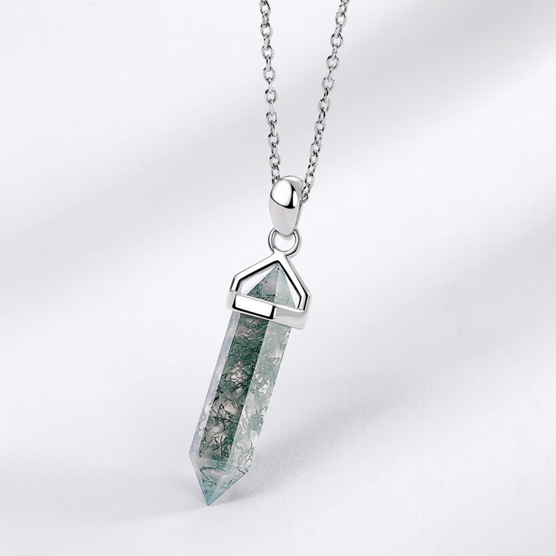 Green Moss Agate Warhead Design Sterling Silver Necklace Carly Jewelry