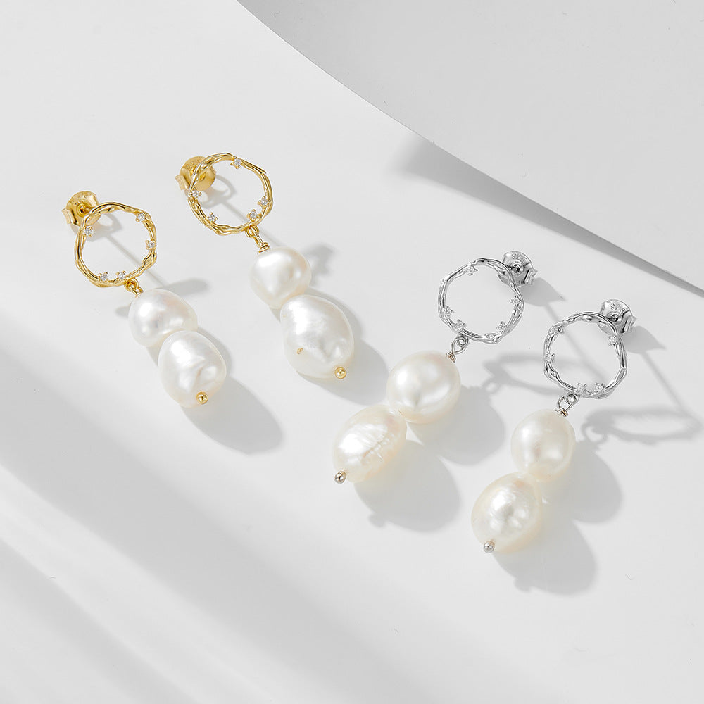 Vintage Baroque Pearls Drop Earrings Shine of Diamond