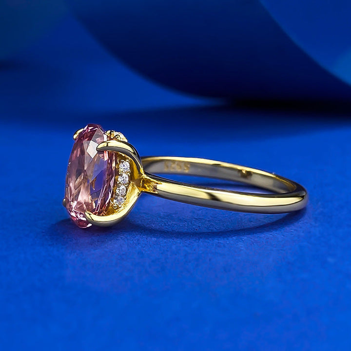 Golden Tone Morgan Oval Cut Engagement Ring in Sterling Silver shine of diamond