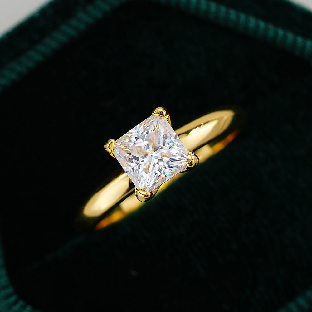 Simple 1.0ct Princess Cut Moissanite Ring Shine of Diamond