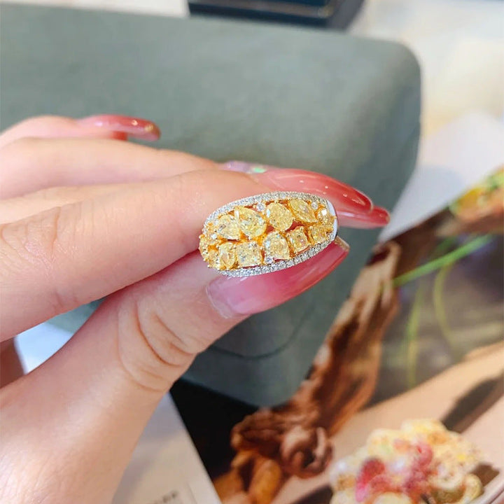 Gorgeous Unique Design Yellow Sterling Silver Wedding Band shine of diamond