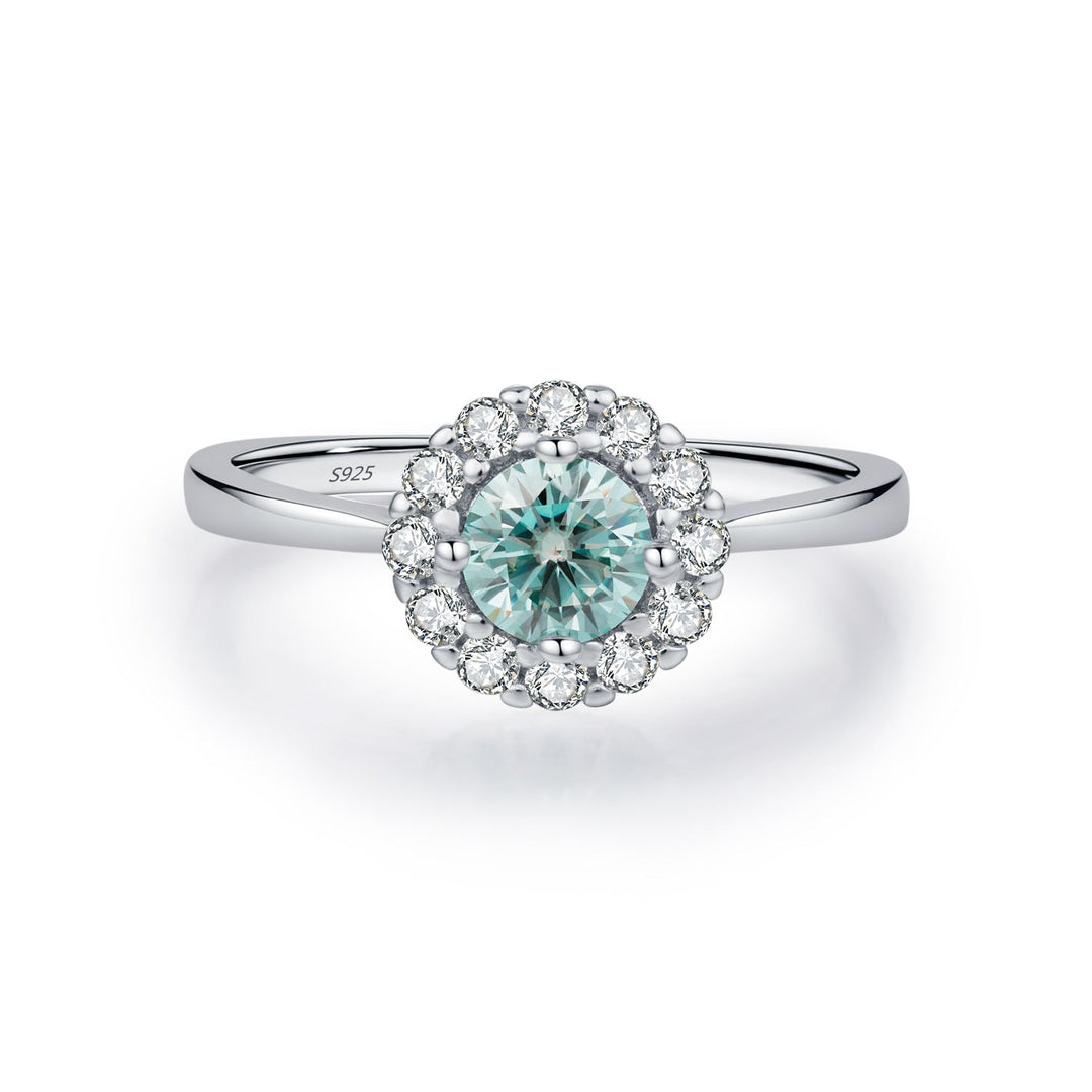 Halo 0.5CT Green Moissanite Silver Ring Carly Jewelry