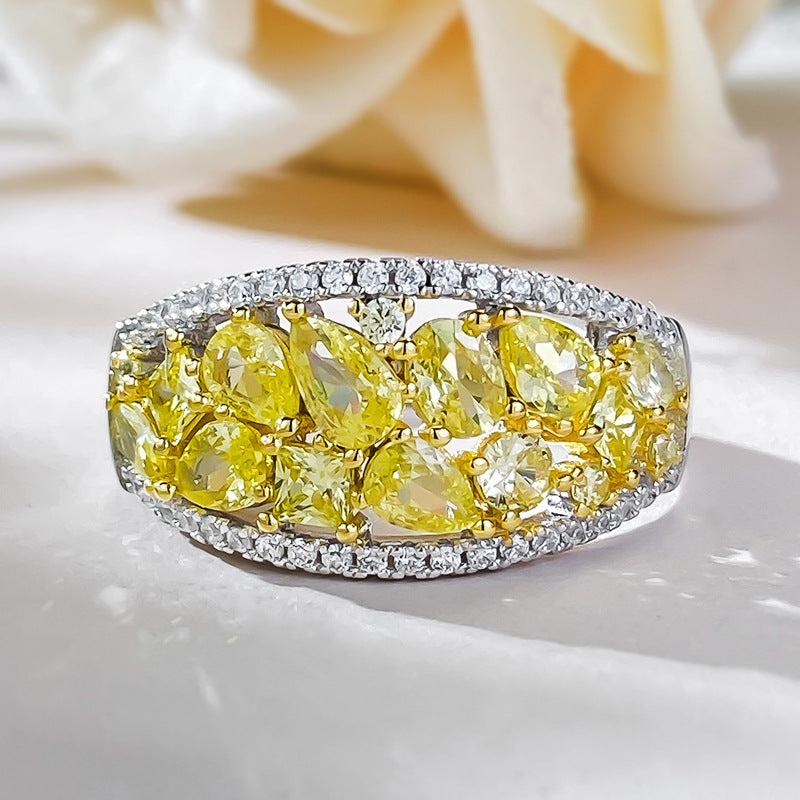 Gorgeous Unique Design Yellow Sterling Silver Wedding Band shine of diamond
